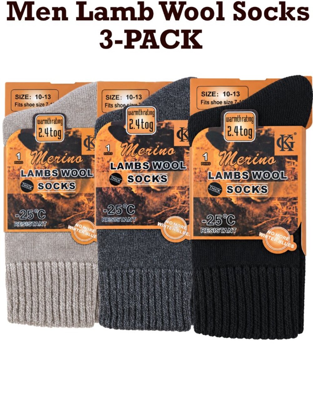 Men's Merino Lamb Wool Crew Socks, Size 10-13, Comfy Warm for Winter, NEW - Picture 1 of 4